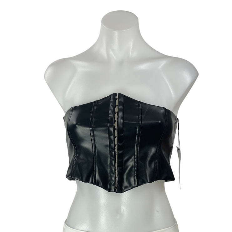 NEW THATSSOFETCH Black Faux Leather Sleeveless Strapless Bustier Corset Top Sz 0