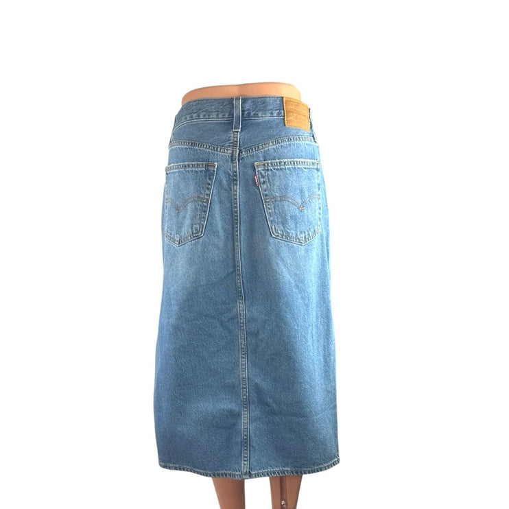 Levi's Light Blue High Rise Side Slit Classic Midi Flare A-Line Denim Skirt 27