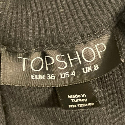 Topshop Women's Black Ribbed Knit Mock Neck Long Bell Sleeve Crop Top Size S