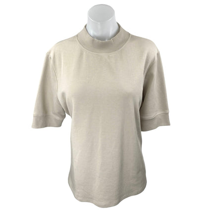 Zara Women's Cream Beige Knit Short Sleeve Mock Neck Shirt Sweater Top Size XL