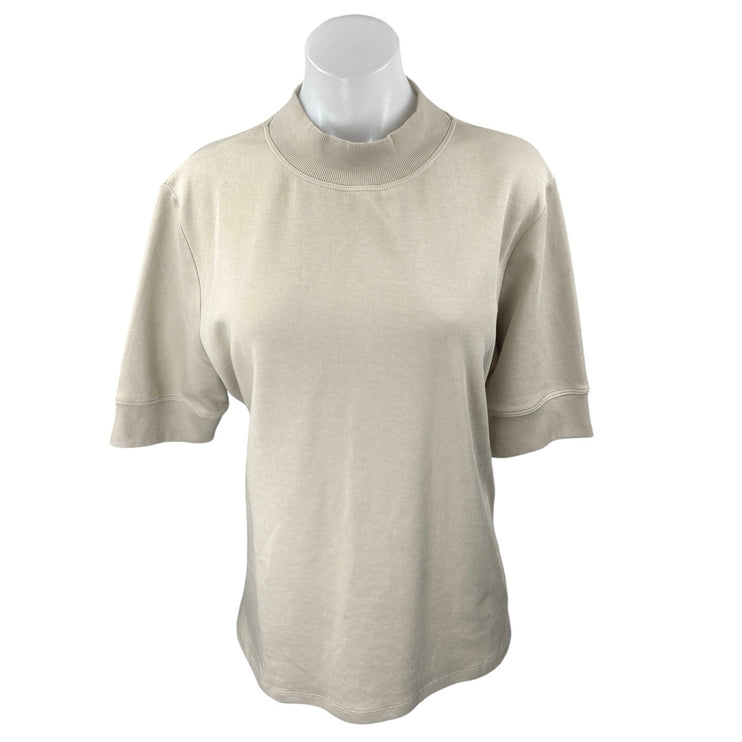 Zara Women's Cream Beige Knit Short Sleeve Mock Neck Shirt Sweater Top Size XL