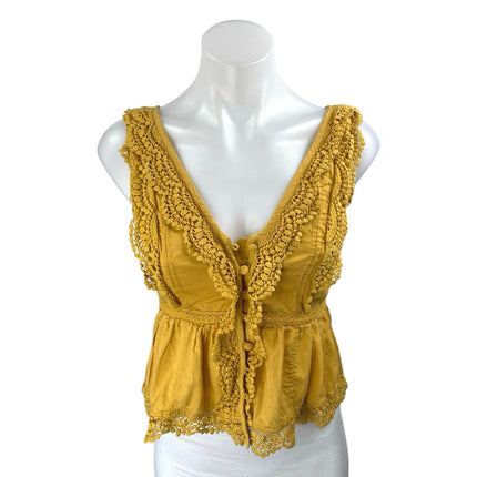 Abercrombie & Fitch Yellow Sleeveless Crochet Peplum Crop Blouse Tank Top Sz XS