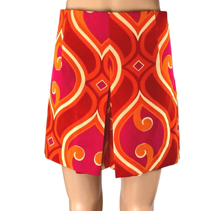 Zara Red Coral Argyle Geometric High Waisted Slit Split Mini Skirt Skort Size S