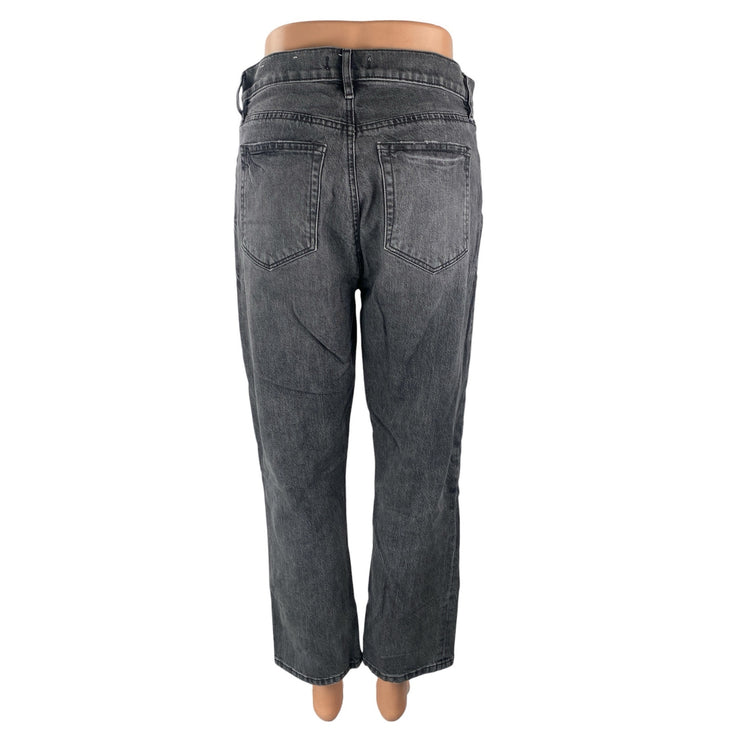 Ann Taylor LOFT Black Washed High Rise Distressed Straight Leg Denim Jeans Sz 27