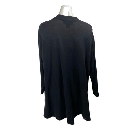 Donna Karan 100% Wool Black Open Front Long Sleeve Knit Cardigan Sweater Size S