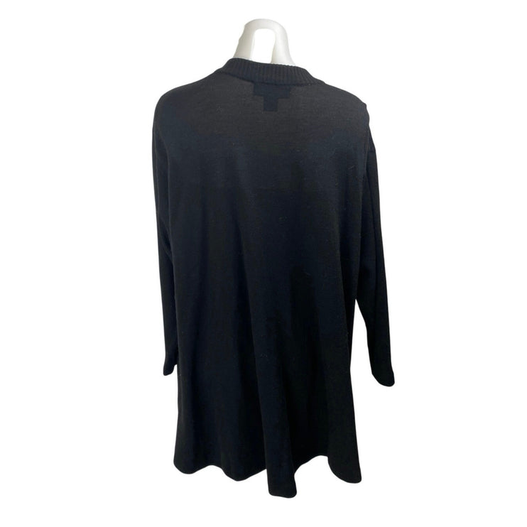 Donna Karan 100% Wool Black Open Front Long Sleeve Knit Cardigan Sweater Size S