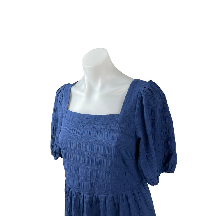 NEW Prettygarden Navy Blue Short Puff Sleeve Smocked Tiered A Line Midi Dress S