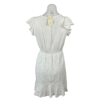 NEW Japna White Floral Eyelet Embroidery V Neck Mini Flare A-Line Wrap Dress M