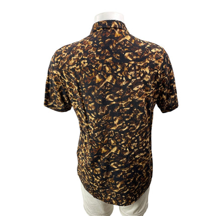 Topman Men's Brown Black Short Sleeves Animal Print Button Down Shirt Top Size L