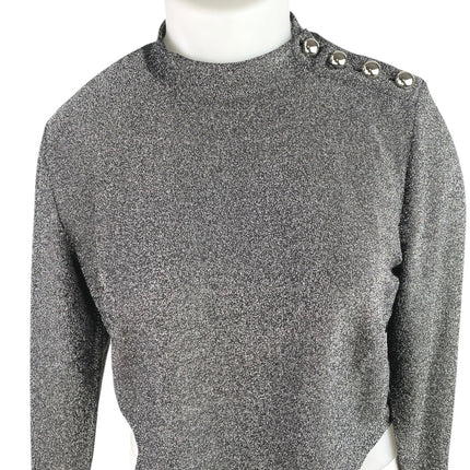 Eloquii Gray Metallic Long Sleeve Button Shoulder Mock Neck Crop Sweater Top 2XL