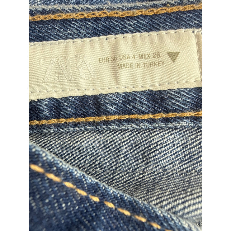 Zara Women's Blue High Rise Straight Baggy Palazzo Wide Leg Denim Jeans Pants 4