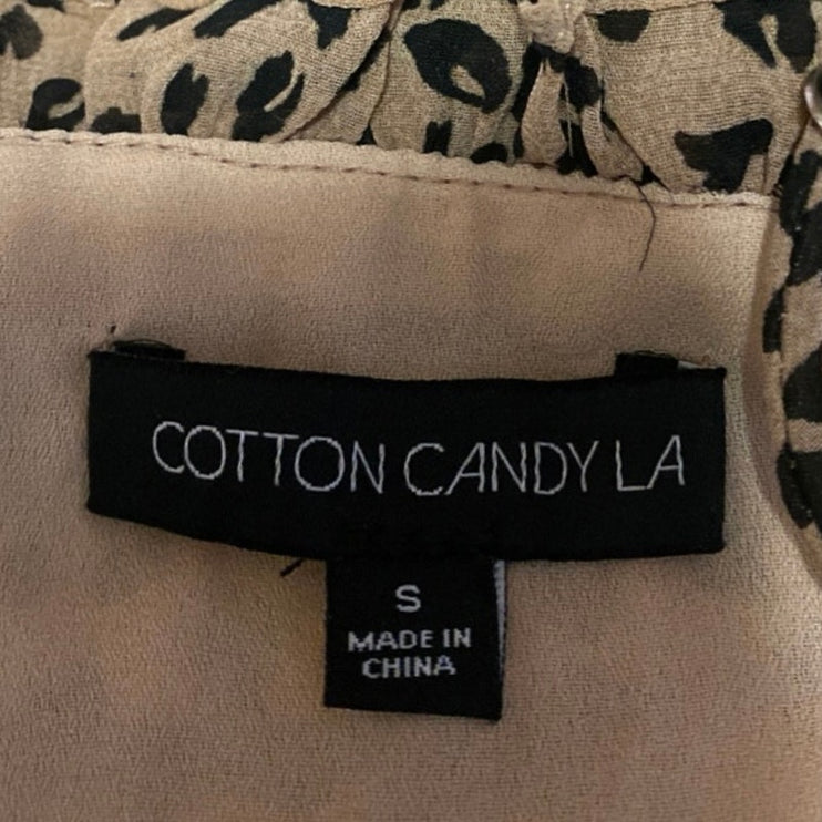 Cotton Candy LA Brown Leopard Print Sleeveless Peplum Camisole Crop Tank Top S