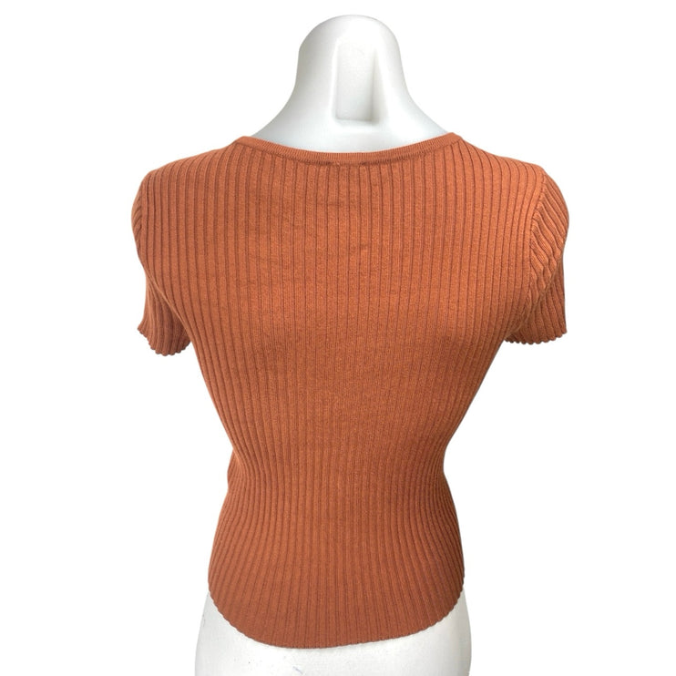 Abercrombie & Fitch Brown Ribbed Knit Short Sleeve Deep V Sweater Top Size S