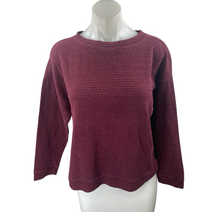 Zara Women's Maroon Textured Knit Crewneck Long Sleeve Shirt Sweater Top Size M