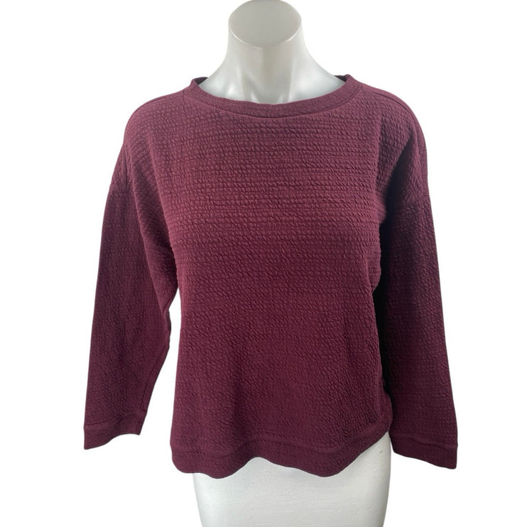 Zara Women's Maroon Textured Knit Crewneck Long Sleeve Shirt Sweater Top Size M