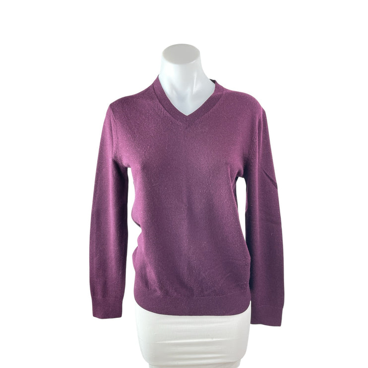 Club Monaco Womens Purple 100% Wool Long Sleeve V Neck Knit Sweater Top Size S