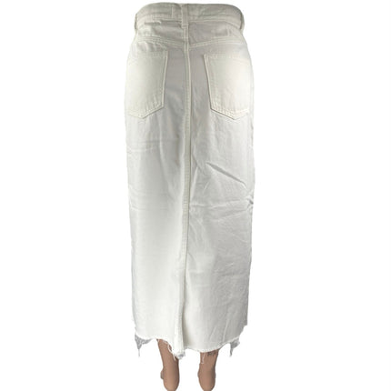 MNG Mango Anais White High Waisted Split Pencil Midi Denim Jean Skirt Size XS