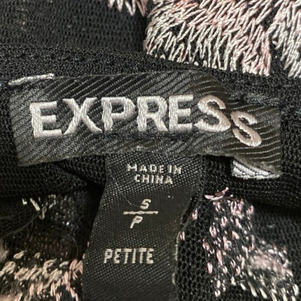 Express Black Pink Floral Embroidered Mesh Sheer Sleeveless Cami Bodysuit Top S
