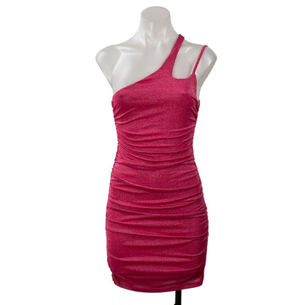 Superdown Women's Pink Sleeveless Metallic One Shoulder Bodycon Mini Dress Sz XS
