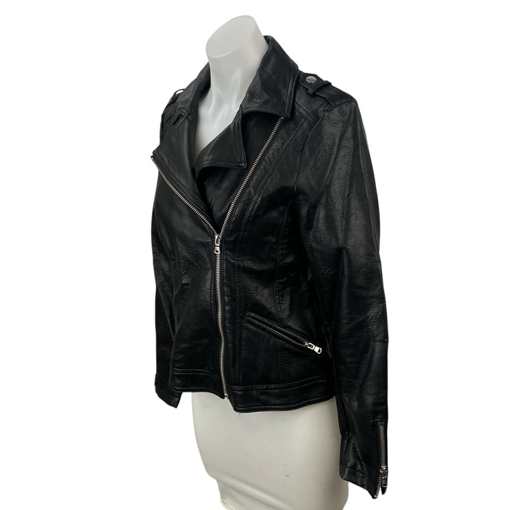 INC International Concepts Womens Black Faux Leather Moto Biker Coat Jacket Sz S