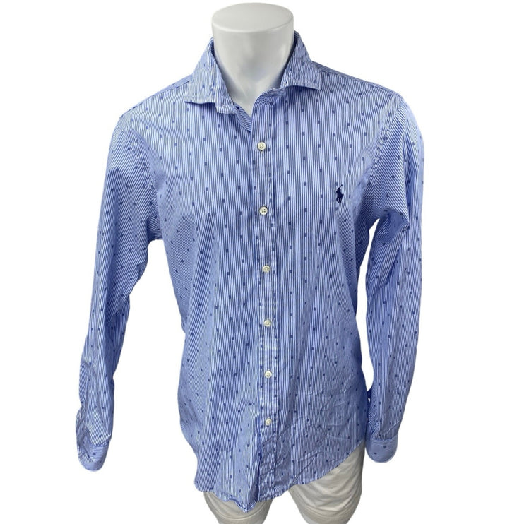 POLO Ralph Lauren Men's Blue Striped Slim Fit Long Sleeve Button Down Shirt Sz L