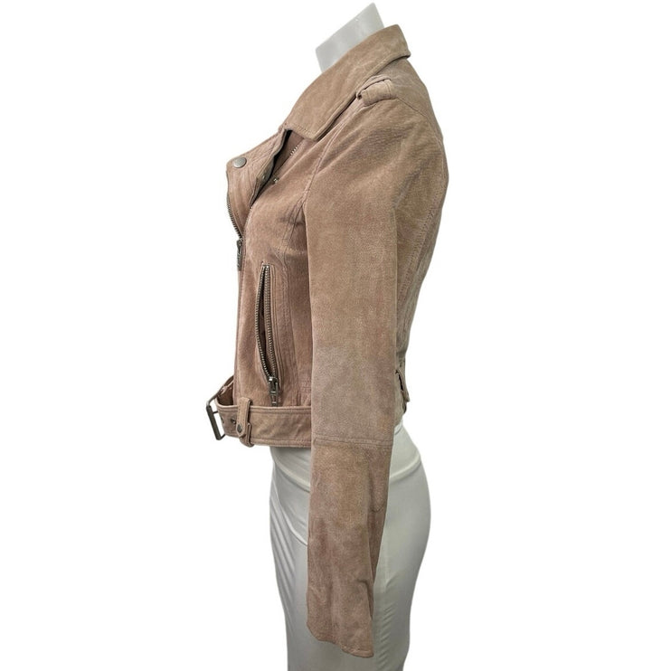 BlankNYC Women's Beige 100% Leather Suede Zip Cropped Biker Moto Jacket Size S