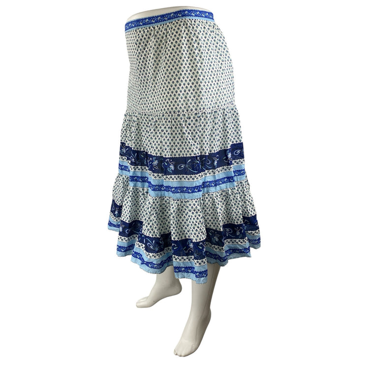 NEW J.Crew White Blue Floral High Waisted Boho Tiered A Line Midi Skirt Size M