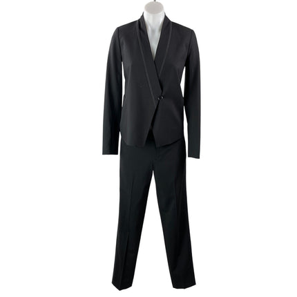 Vince Women's Black Wool Long Sleeve V Neck Blazer Trousers Suit Set Size 2