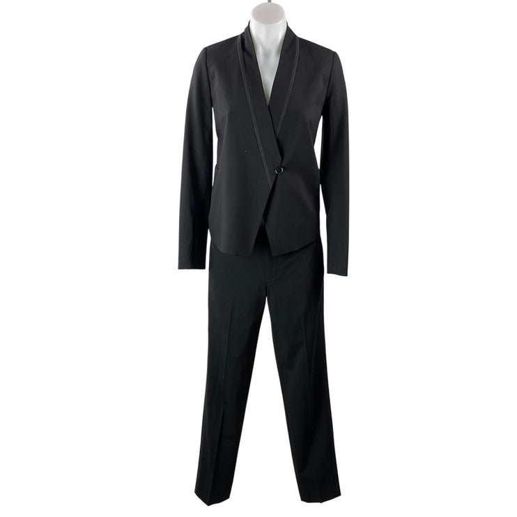 Vince Women's Black Wool Long Sleeve V Neck Blazer Trousers Suit Set Size 2