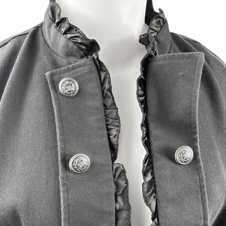 Maurices Women's Black Long Sleeve Ruffle Buttons Military Blazer Coat Jacket 3