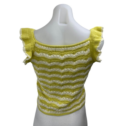 Heartloom Women's Yellow Striped Crochet Knit Flutter Sleeve Sweater Tank Top M