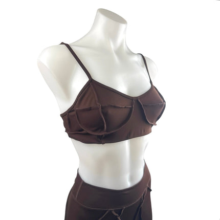 BTTRM Better Me Brown Contour Stitch Bralette Leggings Athletic 2-Piece Set M