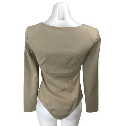 Zara Women Tan Beige Long Sleeve Square Neck Corset T Shirt Bodysuit Top Size M