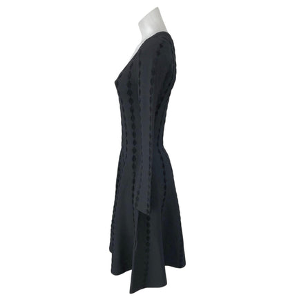 Maje Riziere Black Long Sleeve Diamond Embroidered Fit & Flare Skater Mini Dress