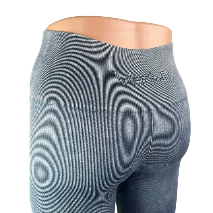 Verish Alltension Blue Gray Ribbed Flare Activewear Yoga Leggings Pants Sz XS/S