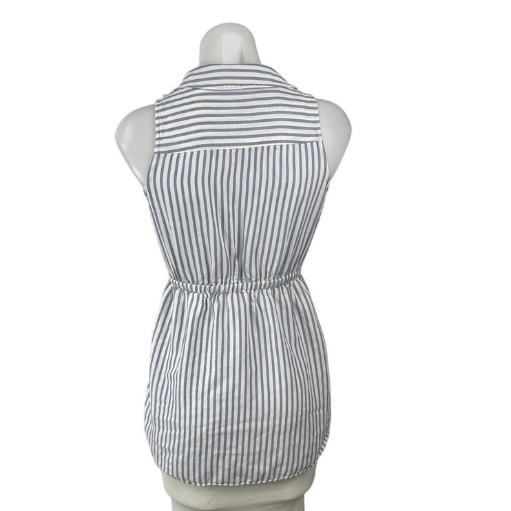 Abercrombie & Fitch Blue Striped Sleeveless Tie Waist Button Up Shirt Top Sz XS