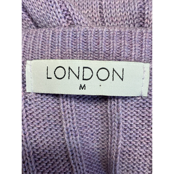 London Purple Wool Ribbed Sleeveless Side Slit Midi Tank Bodycon Sweater Dress M
