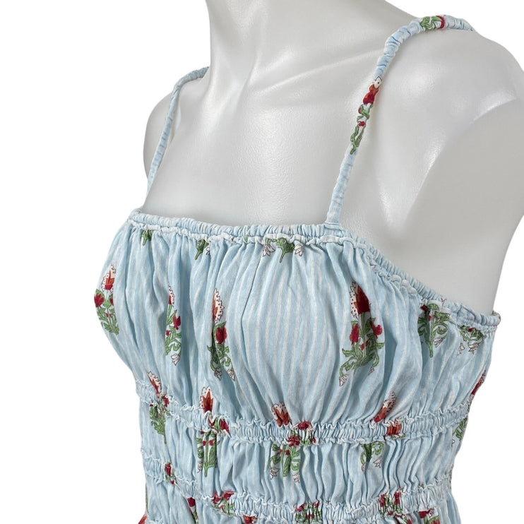 Free People We The Free Dolce Vita Blue Floral Ruffle Ruched Cami Tank Top Sz L