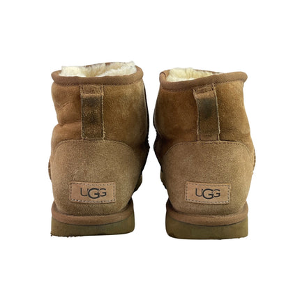 UGG Classic Ultra Mini Brown Suede Round Toe Faux Fur Pull Tab Ankle Boots Sz 11