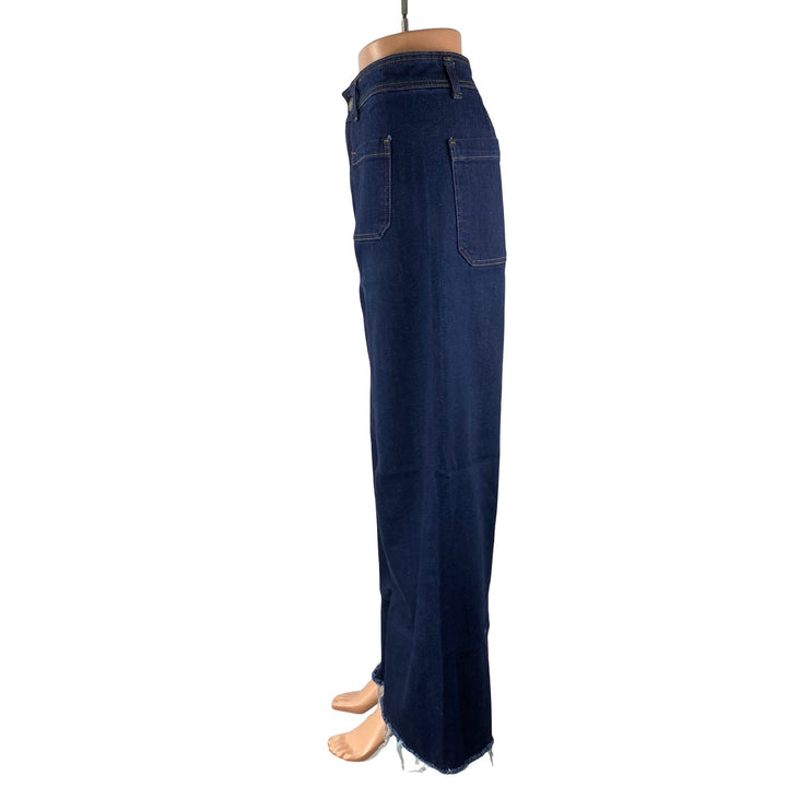 Zara Women's Blue Dark Wash High Waisted Wide Leg Palazzo Denim Jeans Size 10