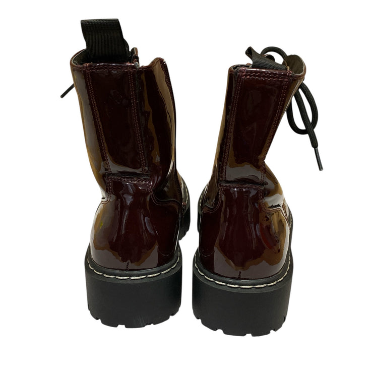 Sincerely Jules Harley Brown Patent Leather Lace Up Round Toe Combat Boots 7.5