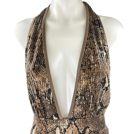 NEW Fashion Nova Brown Snake Print Sequin Sleeveless Cami One Piece Swimwear XL
