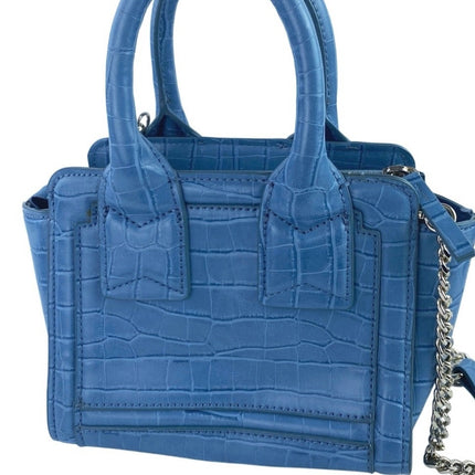 Zara Blue Faux Leather Vegan Croc Crossbody Chain Mini City Bag Handbag OS