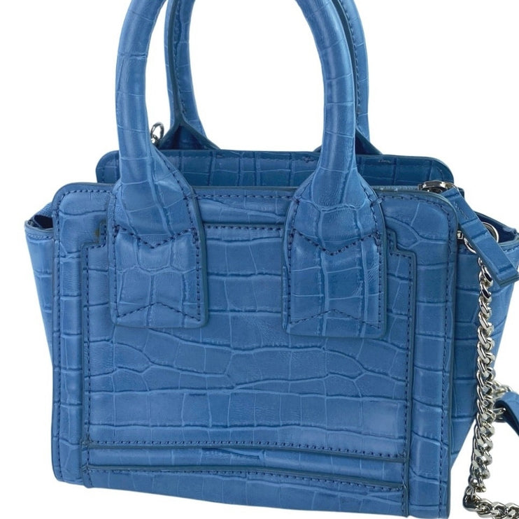 Zara Blue Faux Leather Vegan Croc Crossbody Chain Mini City Bag Handbag OS