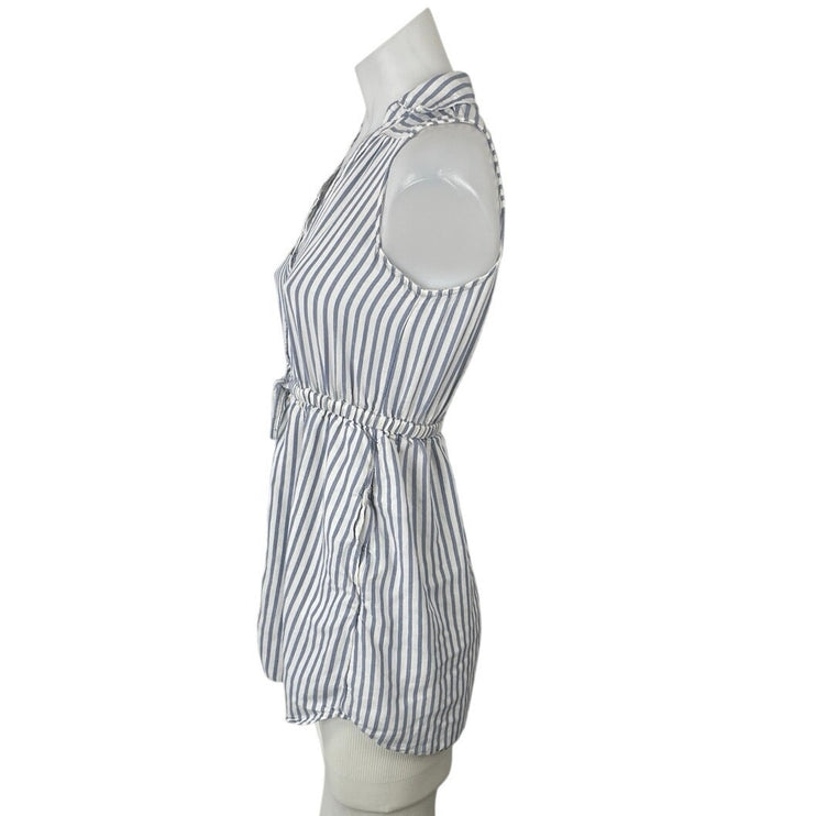 Abercrombie & Fitch Blue Striped Sleeveless Tie Waist Button Up Shirt Top Sz XS