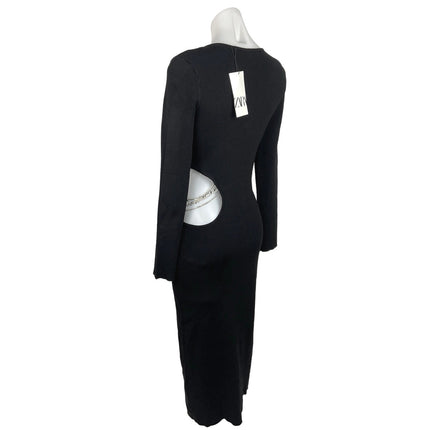 Zara NWT Black Cutout Waist Gold Chain Jewelry Long Sleeve Midi Sheath – Brie