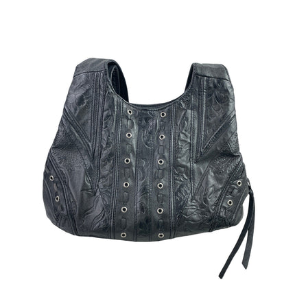 Cabin Creek Womens Black 100% Leather Studded Boho Shoulder Snap Hobo Handbag OS