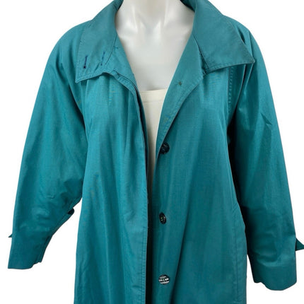 London Fog Women's Blue Green Collared Button Down Long Sleeve Overcoat Jacket 6
