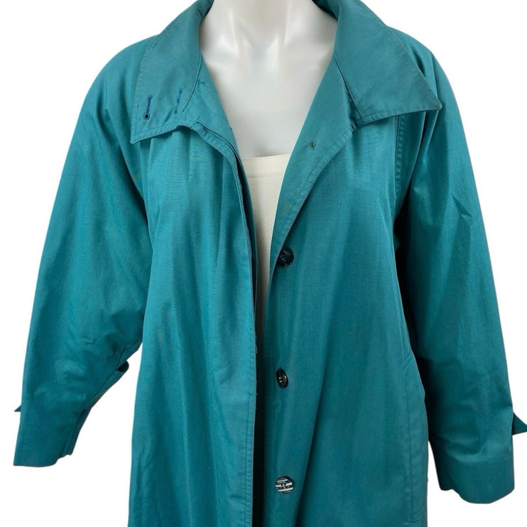 London Fog Women's Blue Green Collared Button Down Long Sleeve Overcoat Jacket 6