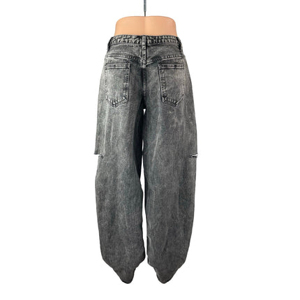 PrettyLittleThing Women's Black Washed Distressed Wide Leg Baggy Denim Jeans 4